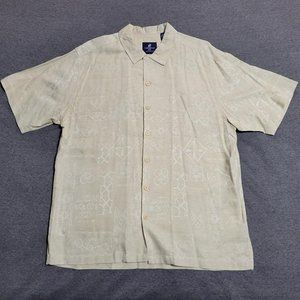Caribbean Joe Hawaiian Silk Button Down Short Sleeve Ivory Floral Shirt Men's XL